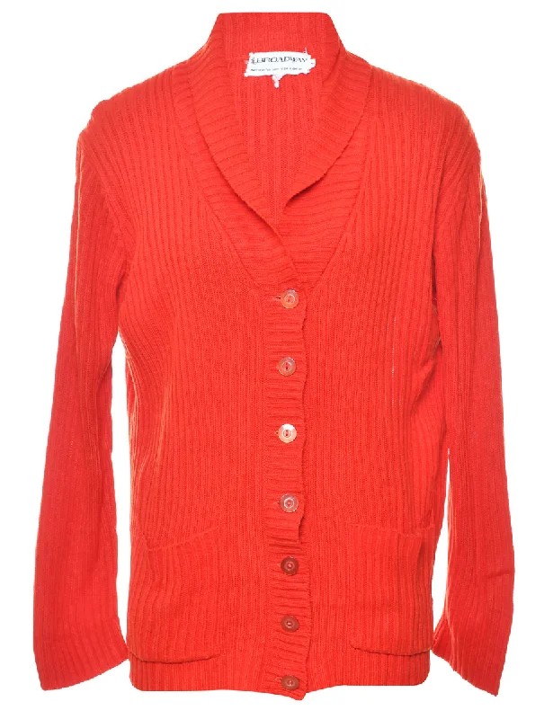 Button Through Red Cardigan - M Mesh Fabric Canvas Fabric Denim Fabric