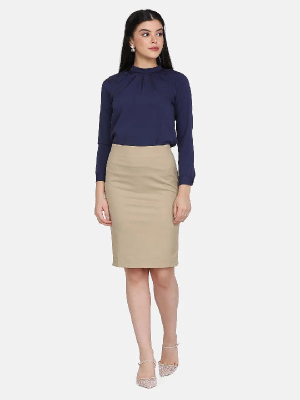 Straight Skirt - Hazel Wood Beige wool skirt sturdy