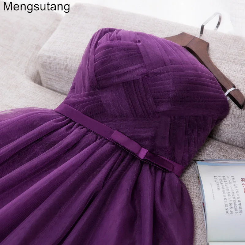 Robe de soiree 2018 short purple Strapless evening dresses vestido de noche vestito da sera gowns prom dresses party dresses Tunics Mesh breathable