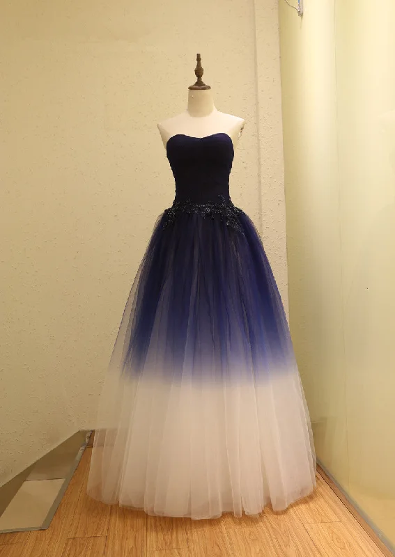 Gorgeous Gradient Tulle Ball Gown Evening Dresses, Tulle Party Dresses with Applique Tunics Long Elegant