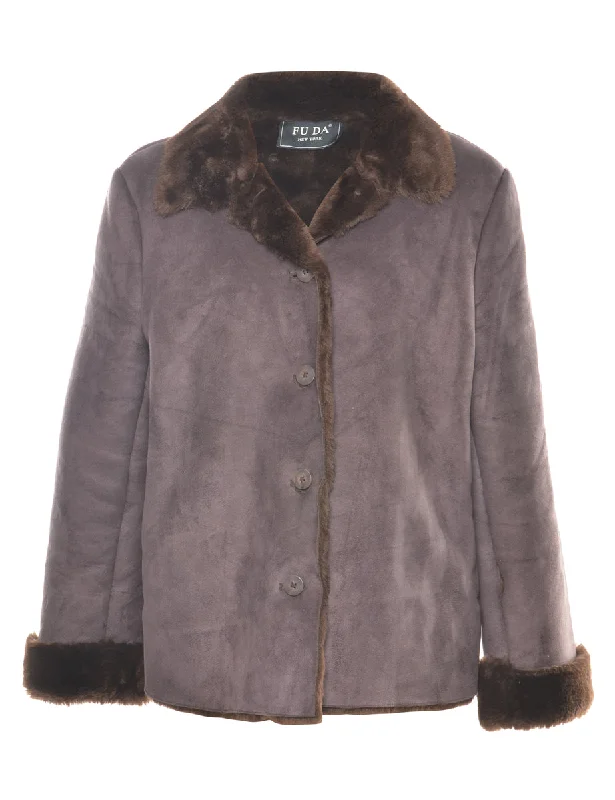 Brown Jacket - L A-Line Jacket Boat Neck Shawl Collar