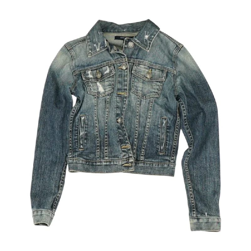 Blue Solid Denim Jacket Print Jacket Jacquard Jacket Embroidered Jacket