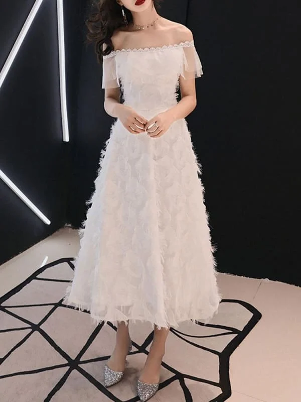 Prom Dress Eric White Lace Off The Shoulder A-Line Sleeveless Applique Lace Party Dresses Tunics Formal black