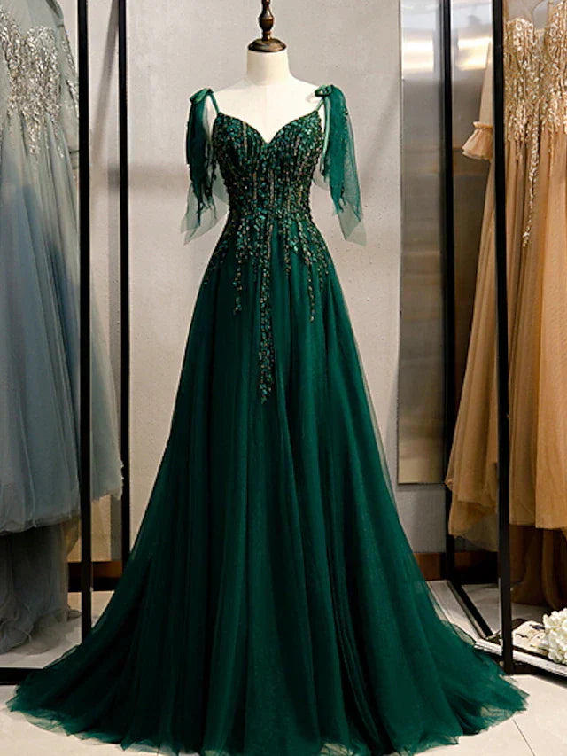 A-Line Party Dresses Elegant Engagement Formal Evening Birthday Dresses Spaghetti Strap Sleeveless Sweep Chiffon Maxi Beach