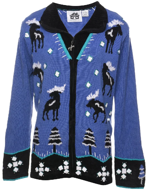 Animal Design Christmas Cardigan - L Satin Fabric Silk Fabric Chiffon Fabric