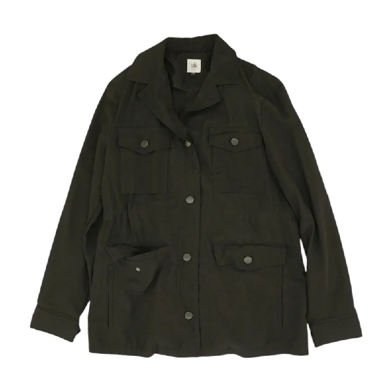 Black Solid Lightweight Jacket Snapped Jacket Toggled Jacket Drawstring Jacket