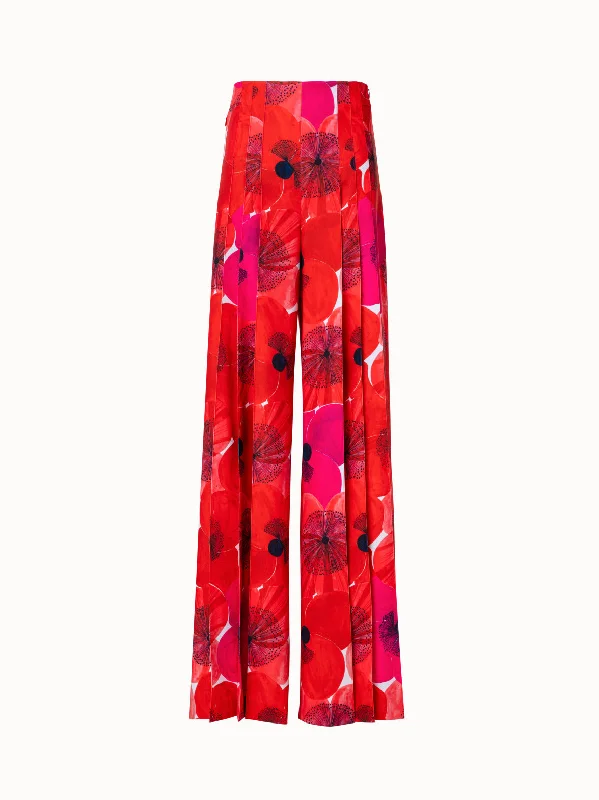Wide Pleated Pants with Poppy Print Classic Pleated Pants