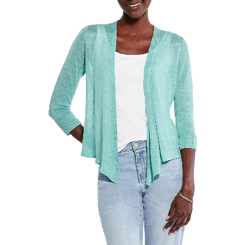 Nic + Zoe Womens Duster Ribbed Cardigan Sweater Front Pockets Side Pockets Patch Pockets