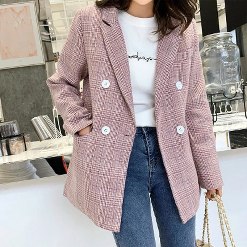 2023 autumn ladies casual slim double-breasted plaid small suit jacket Lace Jacket Ribbed Jacket Sequined Jacket