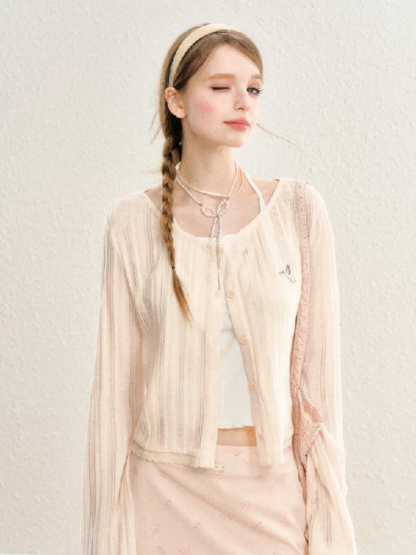 Lace Hem Natural Lightweight Cardigan SPE0064 Welt Pockets Slit Pockets Flap Pockets