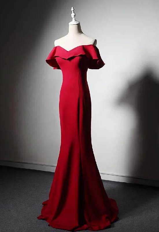 Red Mermaid Long Sweetheart Off Shoulder Party Dresses Evening Dresses, Red Formal Dresses Tunics Luxurious high-end