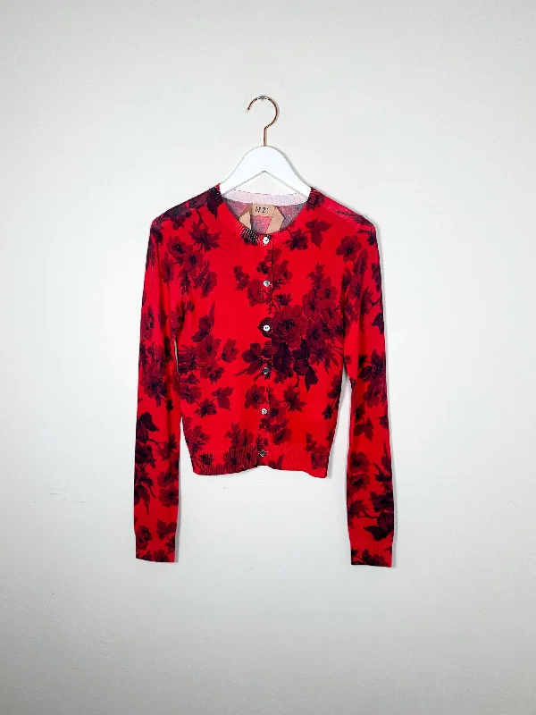 Nº 21 - Knitted Cardigan - Red Solid Print Embellished