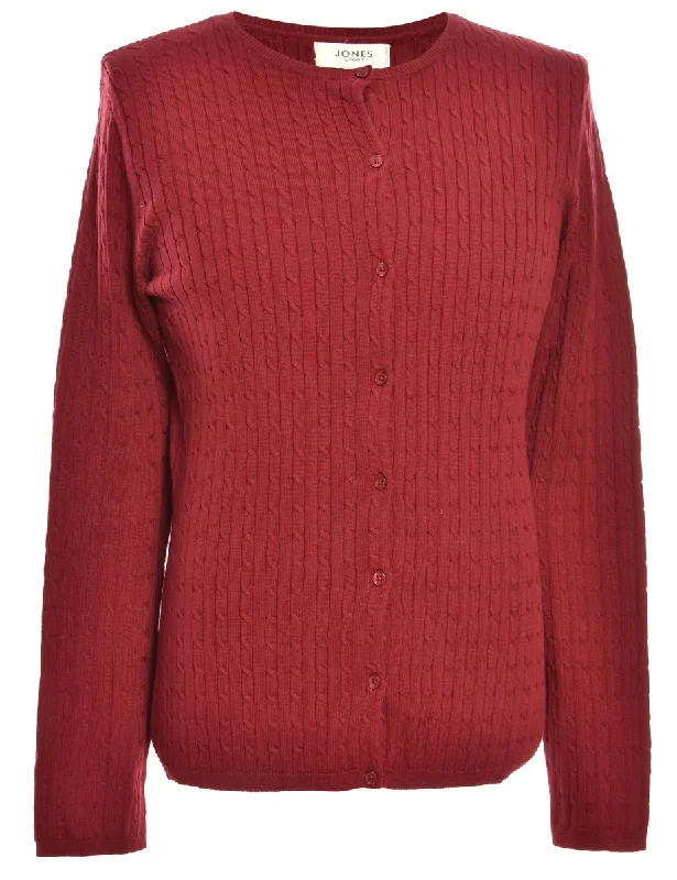 Button Through Maroon Cardigan - L Fleece Fabric Down Fabric Feather Fabric