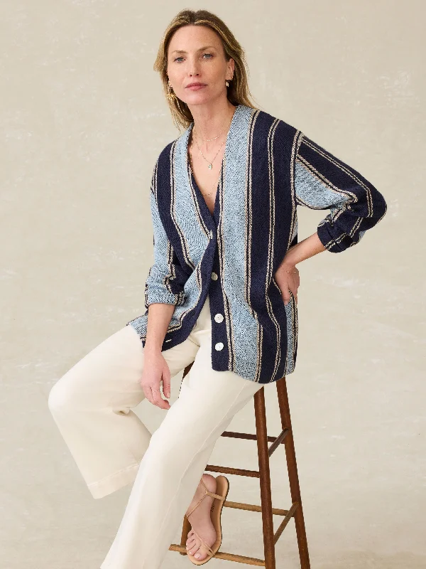 Dockside Cardigan - Tide Line Stripe Silk Blend Satin Velvet