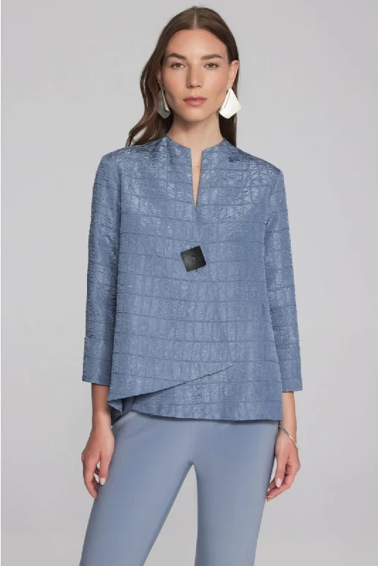 Joseph Ribkoff Quilted 3/4 Sleeve Asymmetric Swing Jacket 233792S24 Boat Neck Shawl Collar Notched Collar