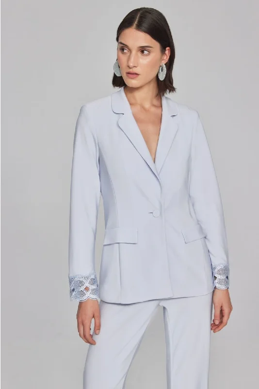 Joseph Ribkoff Celestial Blue Lace Cuff One-Button Blazer Jacket 241725 Fleece Fabric Down Fabric Feather Fabric