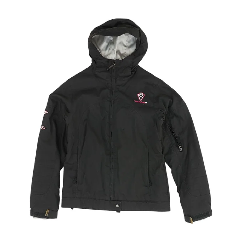 Black Solid Ski Jacket Toggled Jacket Drawstring Jacket Belted Jacket