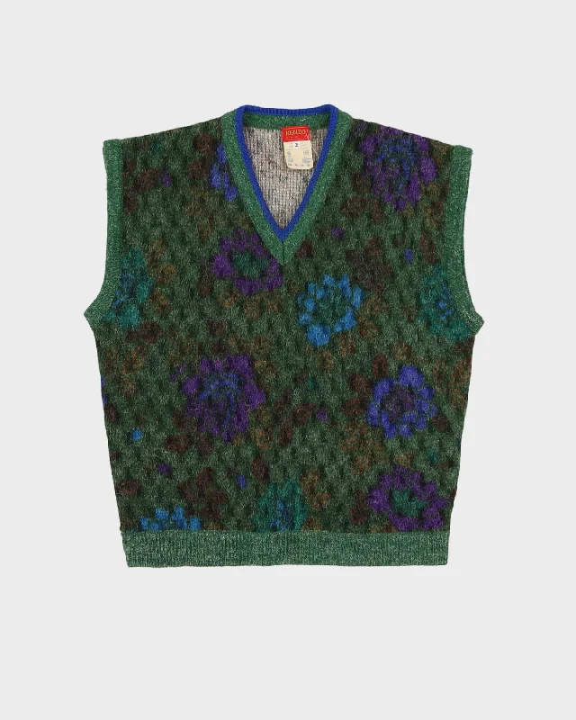 Kenzo Green Patterned Knitted Tank Top - M cropped tank top