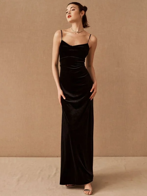 Black Evening Dress A-Line Sweetheart Neck Sleeveless Velour Floor-Length Social Party Dresses Tunics Trousers formal