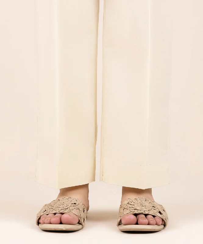 Solid Cambric Straight Pants Soft Cotton Pants