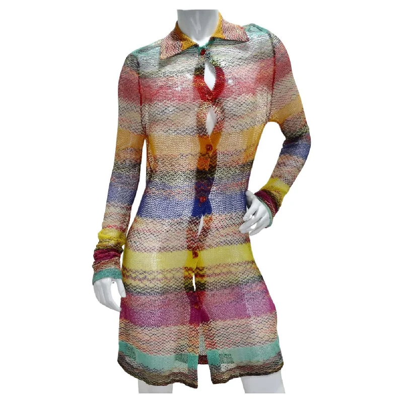 Missoni 1980s Multicolor Knit Button-Up Cardigan Chenille Fabric Brocade Fabric Lace Fabric