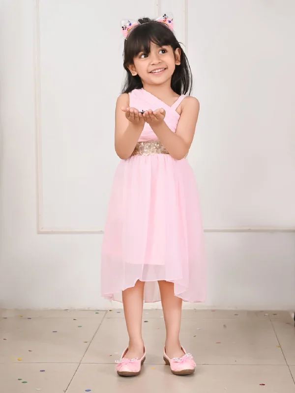Sequin Belt Designed Sleeveless Fit n Flare Party Dress Peplum Ruffle Cocktail