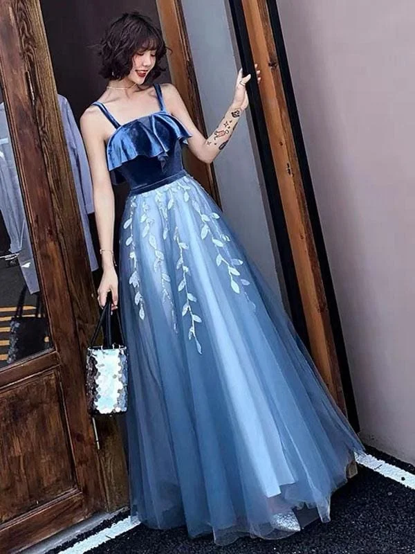 Prom Dress 2021 Tulle A Line Straps Ankle Length Leaf Lace Formal Homecoming Party Dresses Tunics Yoga stretchy