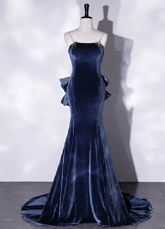 Prom Dresses,spaghetti Strap Prom Dresses, Blue Evening Dresses Velvet Party Dresses Tunics Stylish elegant