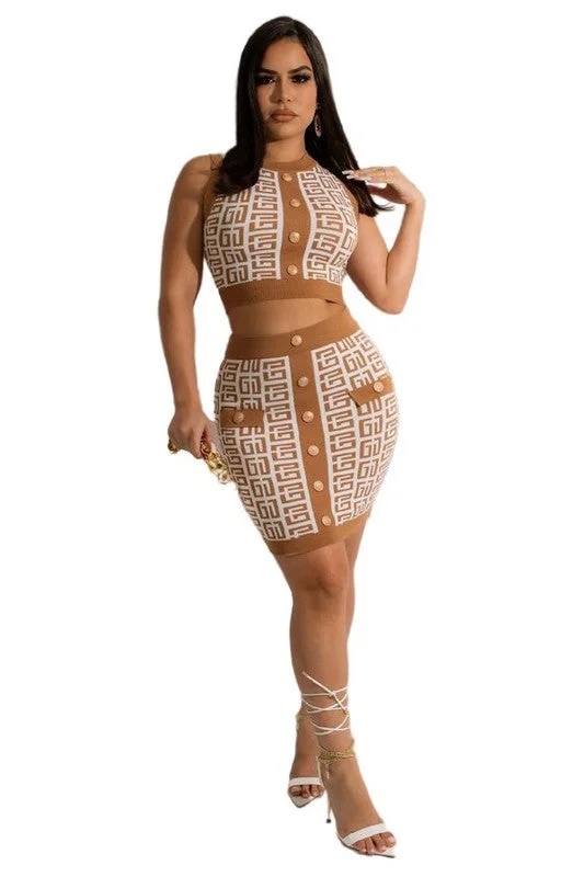 SEXY KNITWEAR TWO PIECE SKIRT SET lace skirt intricate