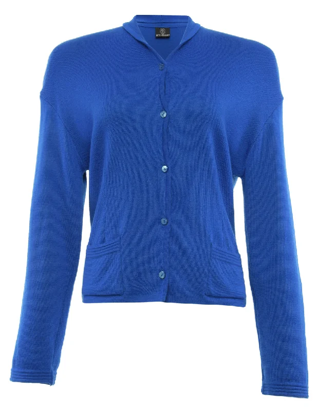 Button Front Blue Cardigan - L Notch Collar Peter Pan Collar Cowl Neck