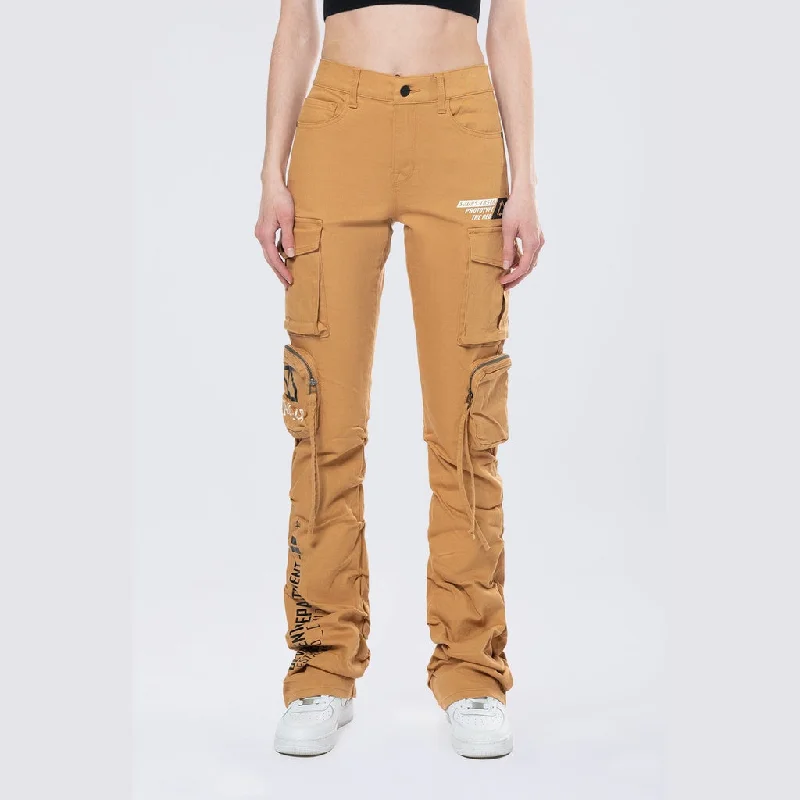 High Rise Stacked Utility Twill Pants - Khaki Casual Sweatpants Style