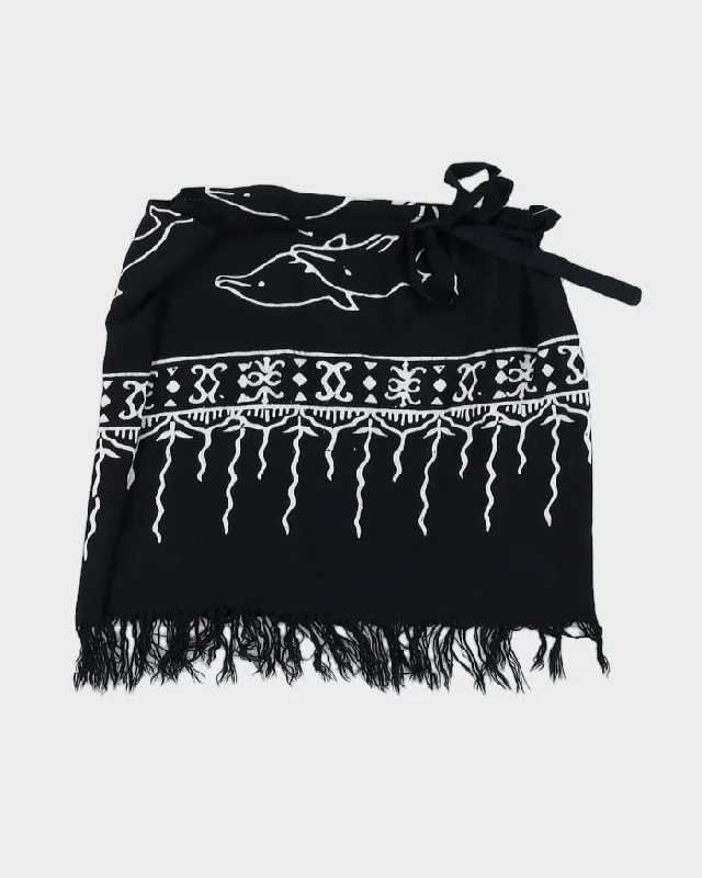 Black Dolphin Print Beach Wrap Skirt - Adjustable vintage skirt charm