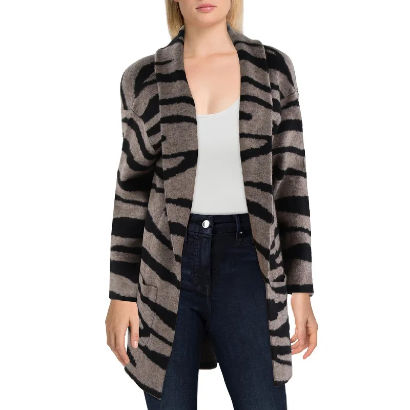 Stella + Lorenzo Womens Animal Print Open Front Cardigan Sweater Layered Multi-layer Single Layer