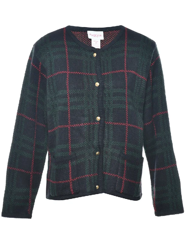 Checked Black Cardigan - M Fitted Slim Tailored