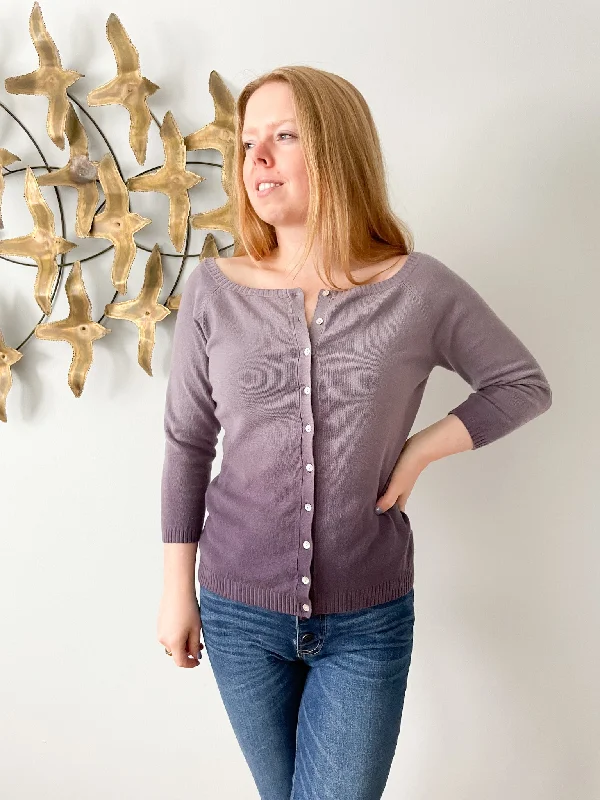 Mim Purple Ombre 3/4 Sleeve Mother Of Pearl Button Cardigan Sweater - Medium Casual Formal Business