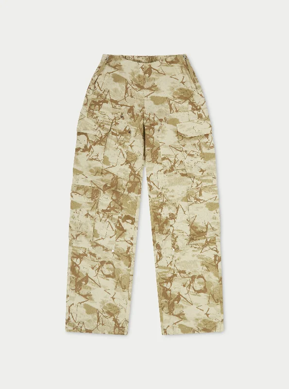 SIDE ZIP CAMO CARGO PANTS - BEIGE Modern Stretch Trousers