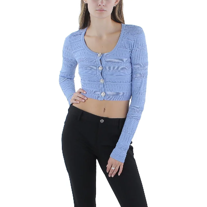 Guess Womens Flirt Cropped Button-Up Cardigan Sweater Embroidered Appliqued Beaded