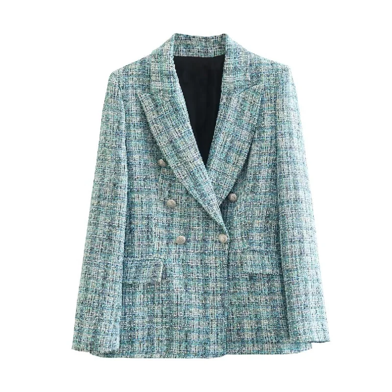 BM&MD&ZA 2023 autumn textured double-breasted suit jacket + casual shorts 7553747 8257747 Mesh Jacket Canvas Jacket Denim Jacket