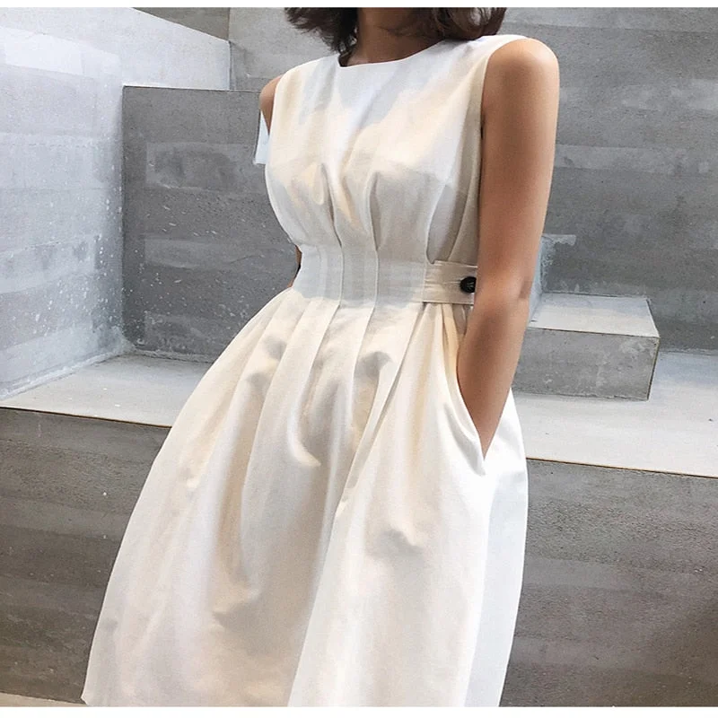 Women Solid White Black Fashion Elegant Casual Party Dress O neck Sleeveless Mermaid Tail Wedding
