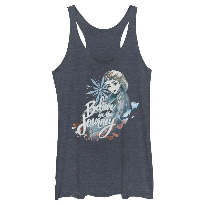 Women's Frozen 2 Elsa Believe Watercolor Racerback Tank Top athletic tank top