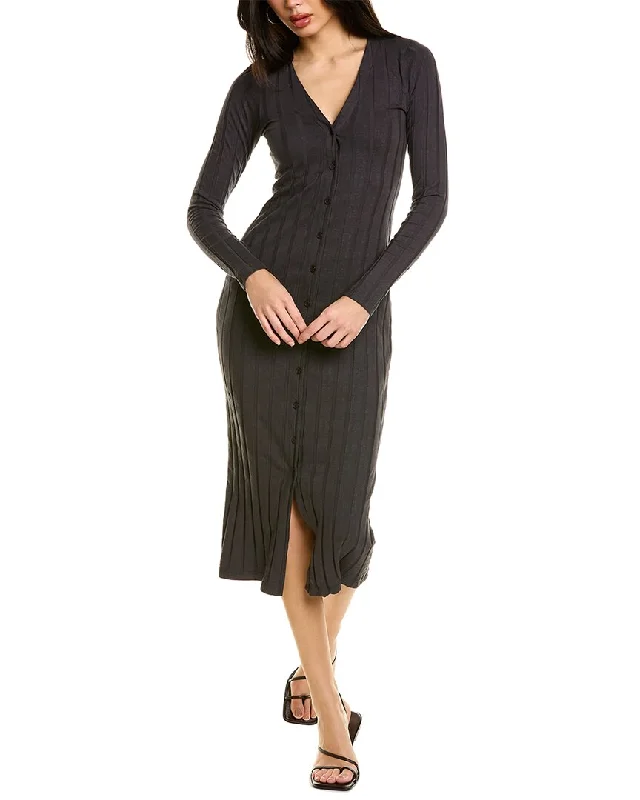 Monrow Flat Rib Cardigan Dress Silk Blend Satin Velvet