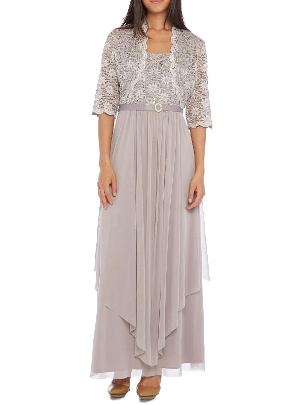 Womens Lace Sequined Dress With Cardigan Notch Collar Peter Pan Collar Cowl Neck