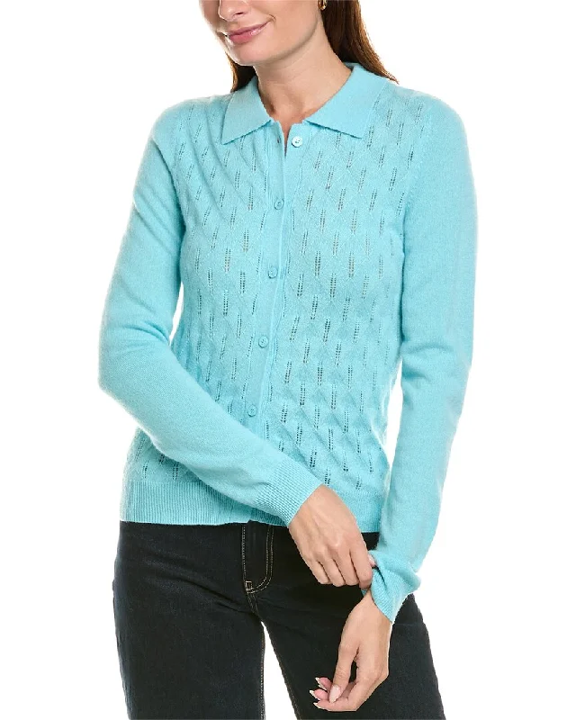 Kier+J Cashmere Cardigan Mesh Blend Leather Blend Suede Blend