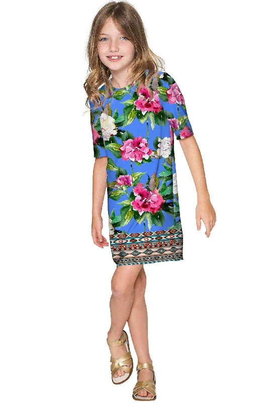 Aquarelle Grace Blue Floral Print Shift Party Dress - Girls Tunics Exclusive limited