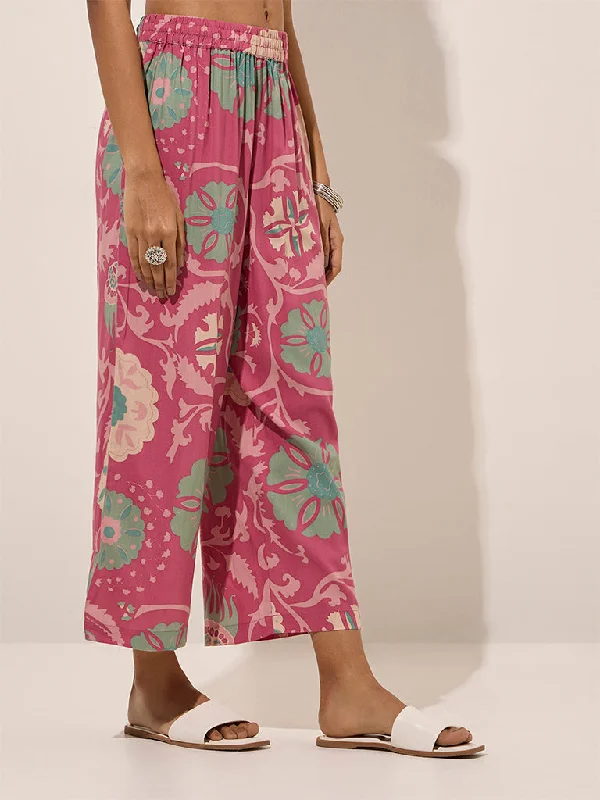 Utsa Pink Floral Printed Ethnic Pants Comfortable Maternity Pants