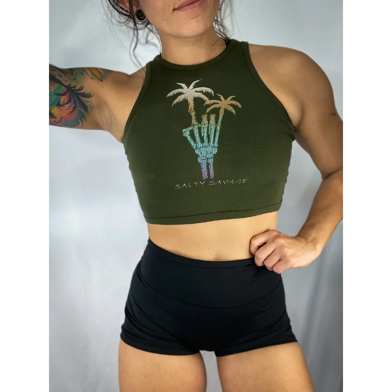 Salty Savage Ladies "Rock On" High Neck Cropped Tank soft pink tank