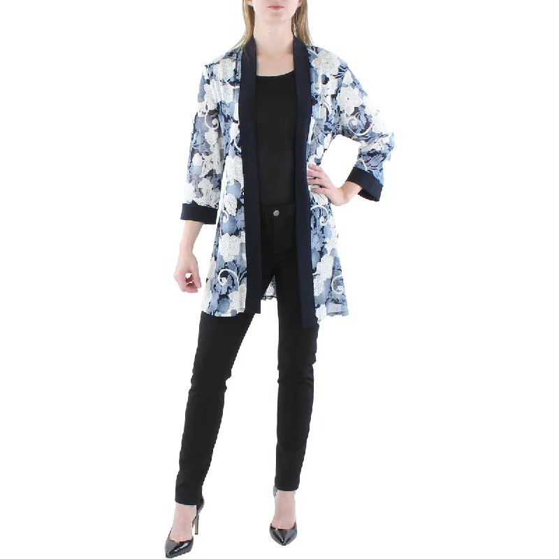 R&M Richards Womens Printed Cardigan Duster Blazer Lace Blend Ribbed Blend Corduroy Blend