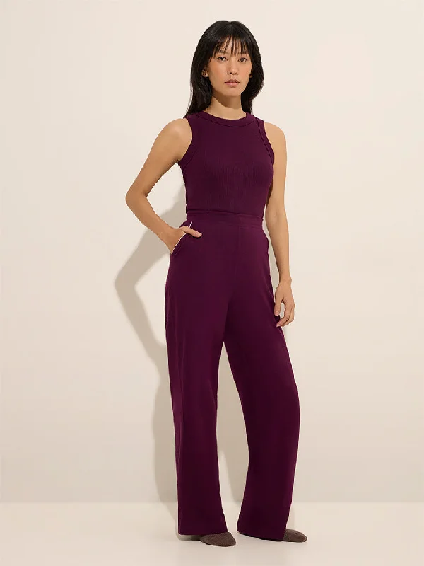 Superstar Purple High-Rise Cotton-Blend Pants Classic Stretch Pants