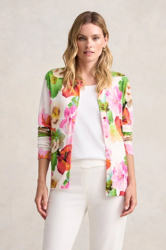 Printed Cotton Cardigan - Multi Floral Thin Thick Dense
