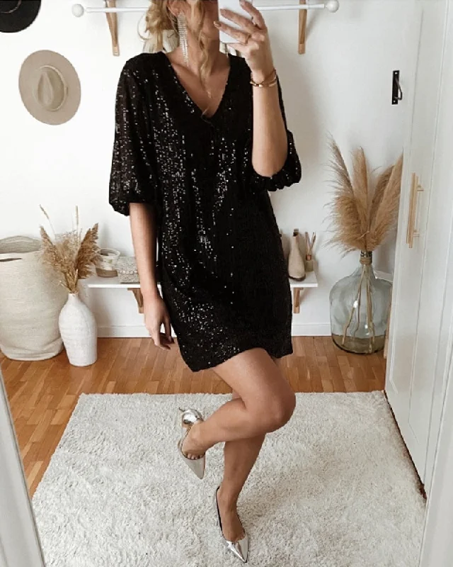 Sequin V-neck party Dress Tunics Cozy comfortable